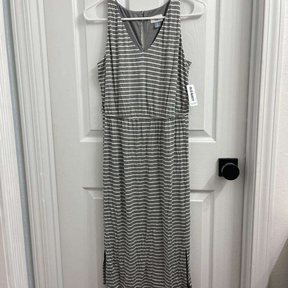 Old Navy Gray and White Striped Dress